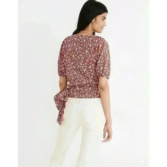 Madewell Puff Sleeve Wrap Crop Top In Batik Vine Small S Floral Boho Cottagecore - Picture 4 of 4